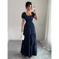 thumbnail image 6 of Womens Blue Square Neckline Maxi Dress With Puff Sleeves And Tiered Ruffle, 6 of 7