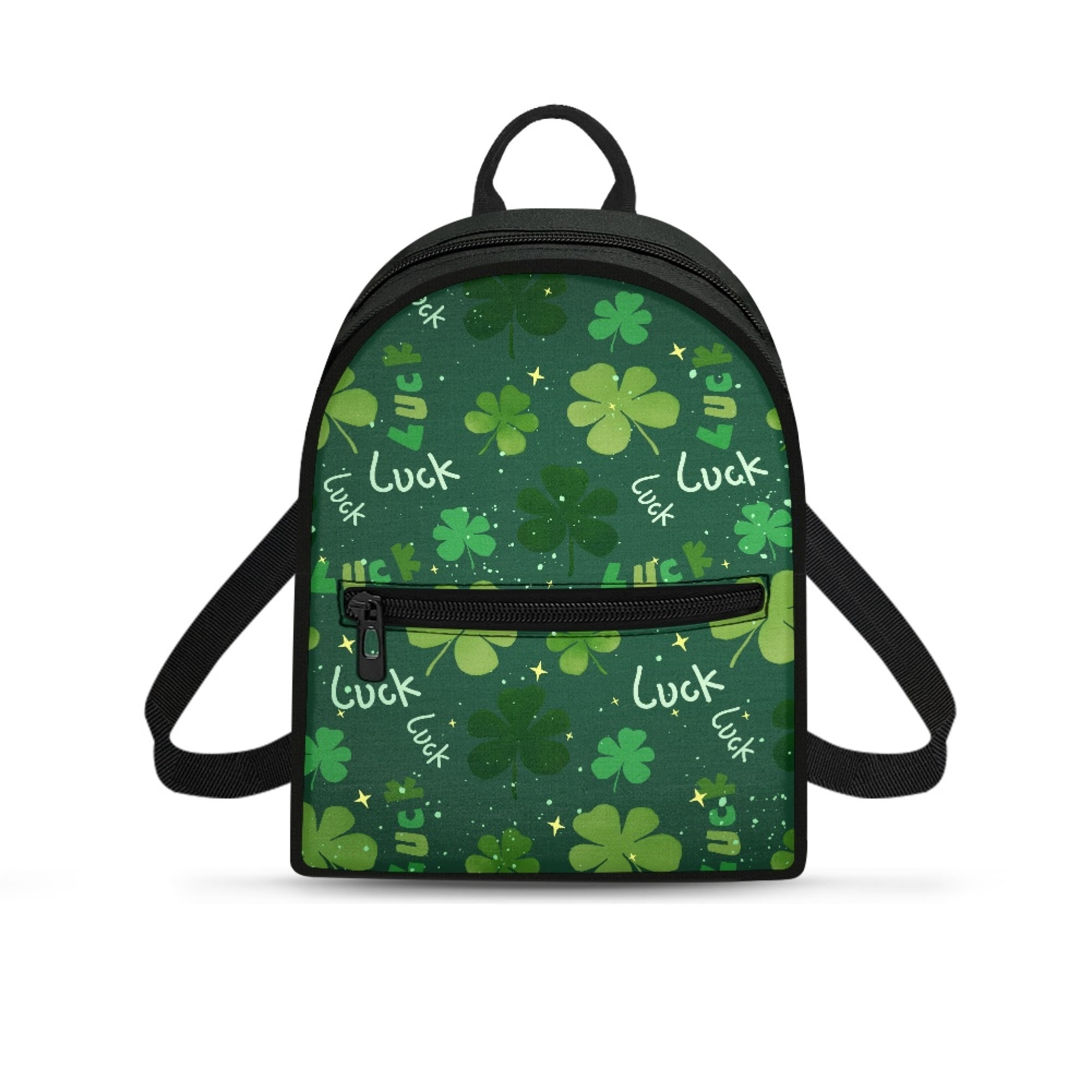 Eheartsgir St. Patrick s Small Backpack Featuring Clover Luck Print Zipper Closure Polyester Mini Backpack for Women Daily Travel and Walking