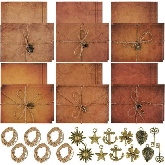 Vintage Stationery and Envelope Set, Writing Stationery Paper Stationery and Envelopes Includes Antique Stationery, Kraft Paper Envelopes, Vintage Accessories, Rope (60 pcs)