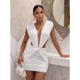 thumbnail image 5 of Slaydiva Elegant Sexy Deep V-Neck Twist Pleated White Mini Dress, Suitable, 5 of 6