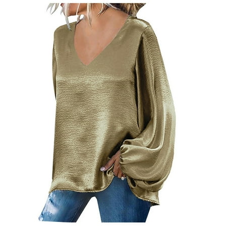 

Bospose Long Sleeve Crop Top V-Neck Sweatshirt For Girls Corset Top Gold Top Women Loose Casual Solid Blouse T-Shirt Tunic Tops Women S Solid Color Top Shirt S