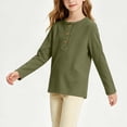 thumbnail image 4 of Ugoldhm Girls Waffle Knit Henley Long Sleeve Tops 3 Buttons Crew Neck Slim Fit Soft Casual Basic Tees, 4 of 5
