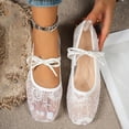 thumbnail image 6 of Womens Lace Flats Fairy Style Hollow Out Square Toe Lace-up Mesh Lightweight Flat Shoes for Daily Walking, 6 of 9