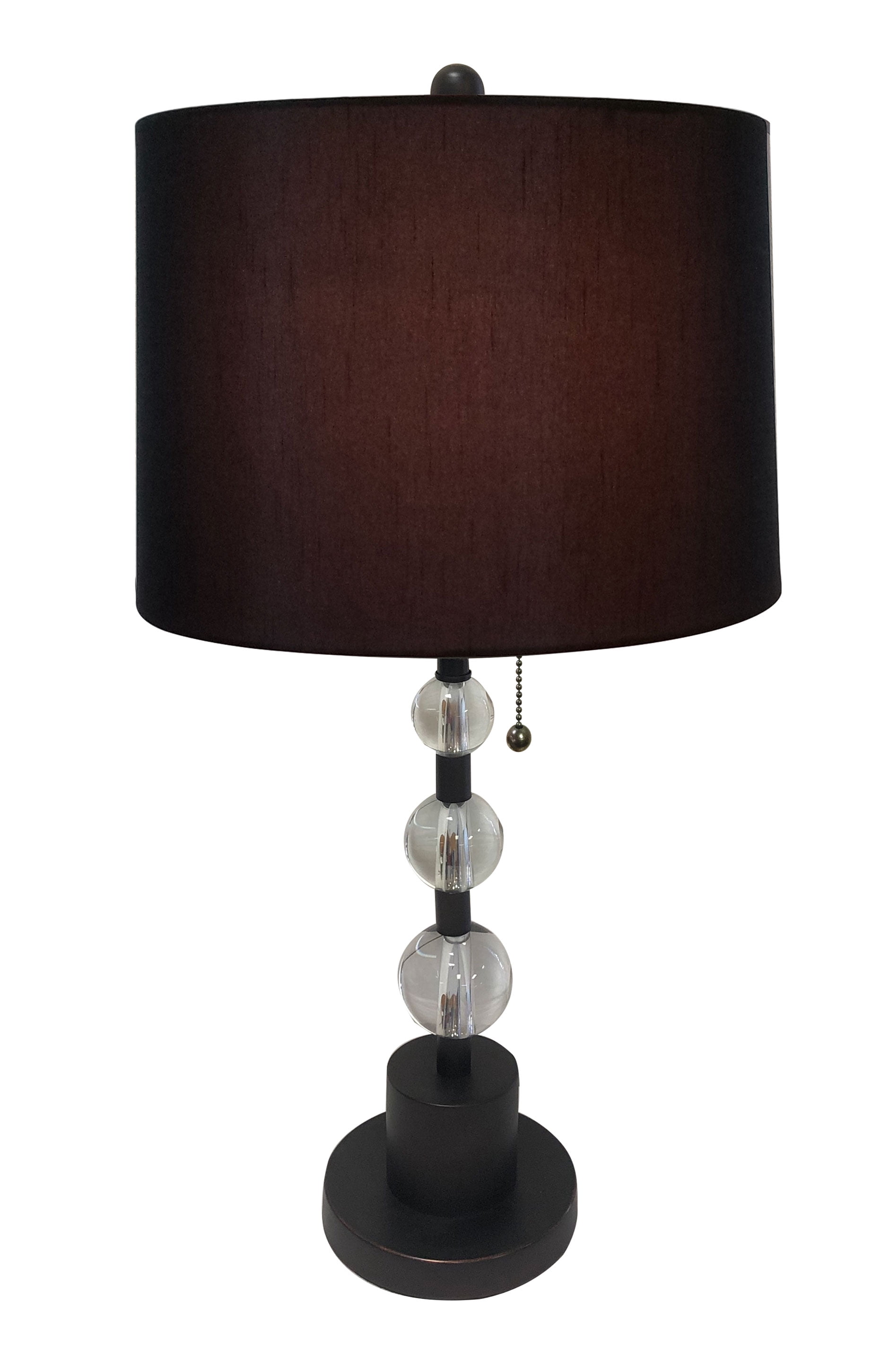 Royal Designs Oil Rub Bronze Lamp with Crystal Ball Accents and Black Shallow Drum Hardback Lamp Shade