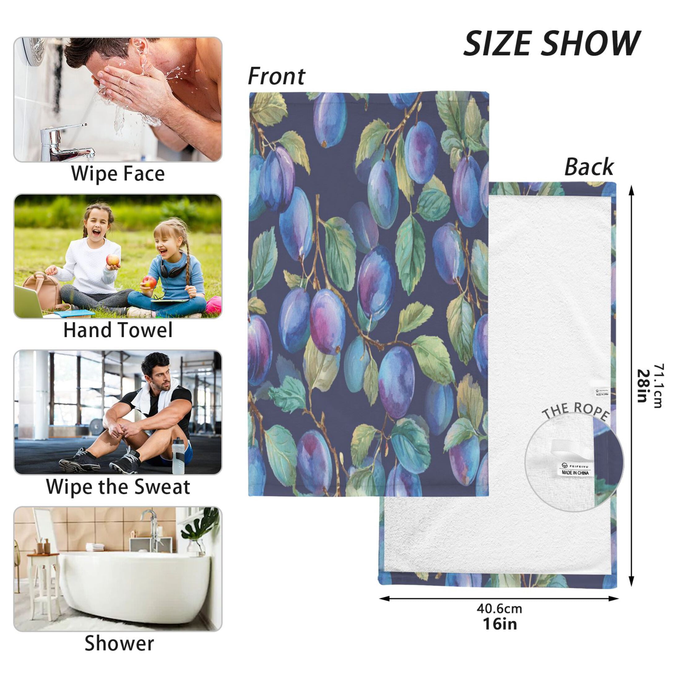 2 Pieces of Cotton Towel Face Towel Set Hand Towel Bath Towel Cotton Bath Towel Sets Plums