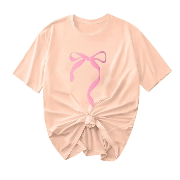 Primavera Top Mujeres Moda Casual Nueva Cinta de Arco Impresa Cuello Redondo Camiseta de Manga Corta, Camiseta de Cuello Tripulado