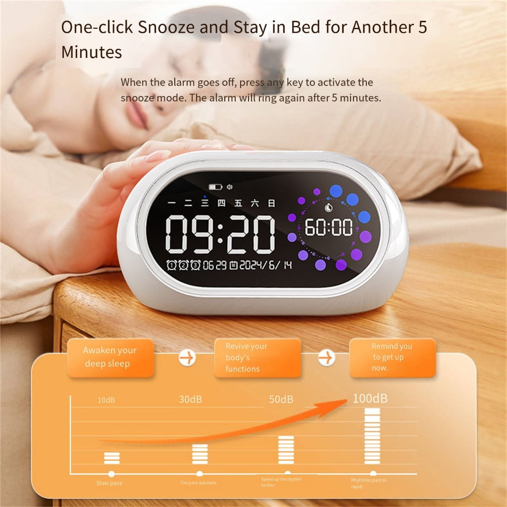 Modern Alarm Clock With Sound High Volumes Wake Up Snoozes Function Night Lamp Timer Stylish Home Decors
