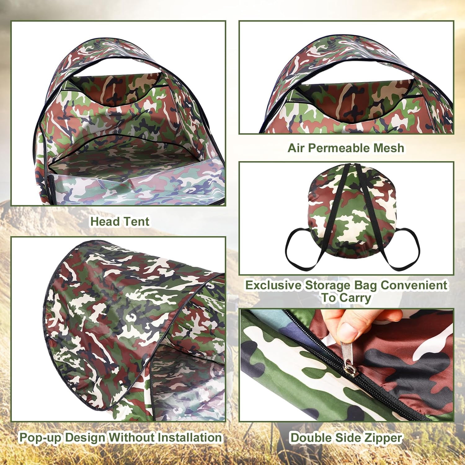 Breling Bivy Sack Waterproof Single Person Pop up Bivy Bag Cover Tent Sleeping Cover with Head Lightweight Warm Tent Windproof Anti Mosquito for Camping Hiking Backpacking Hunting Outdoor Survival