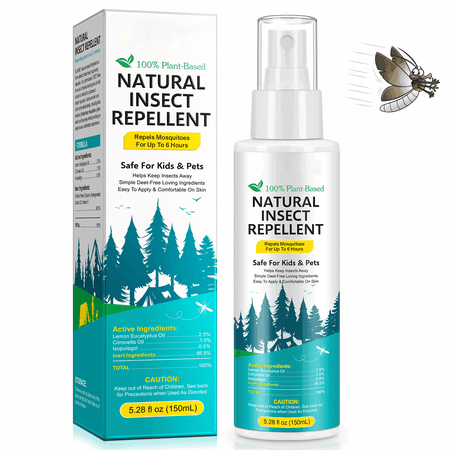 Natural Insect Repellent Spray, 100% Plant-Based,Repels Mosquitoes For Up To 6 Hours,Safe for Kids & Pets - 4FL OZ (118ml)