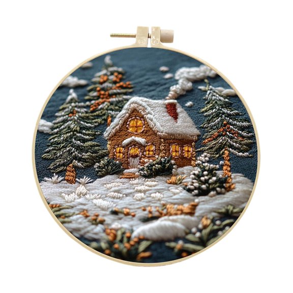 Clearance Under $5! 1SET Christmas Embroidery Craft Kit, Stamped Cross-Stitch Set for Beginners & Adults, Cotton, (One Size, E)