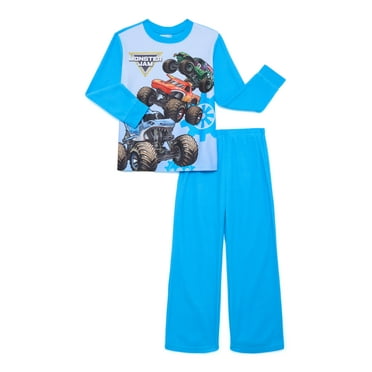 Monster Jam Boys Long Sleeve Top and Pants, 2-Piece Pajama Set, Sizes 4-12