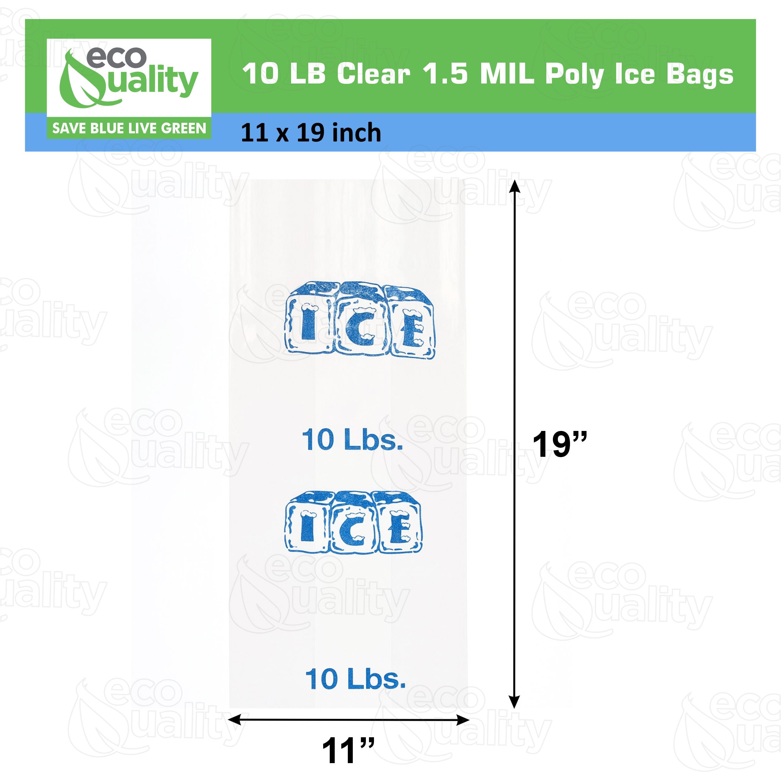 [150 Pack] 10 LB Clear Poly Ice Bags 11 in x 19 in x 1.5 mil - Durable and Heavy Duty Ice Bags Commercial Grade by EcoQuality