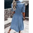 thumbnail image 5 of Women's Denim Shirt Dress V-Neck Short Sleeved Waist A-Line Jeans With Pockets Button Dress Fashion, 5 of 5