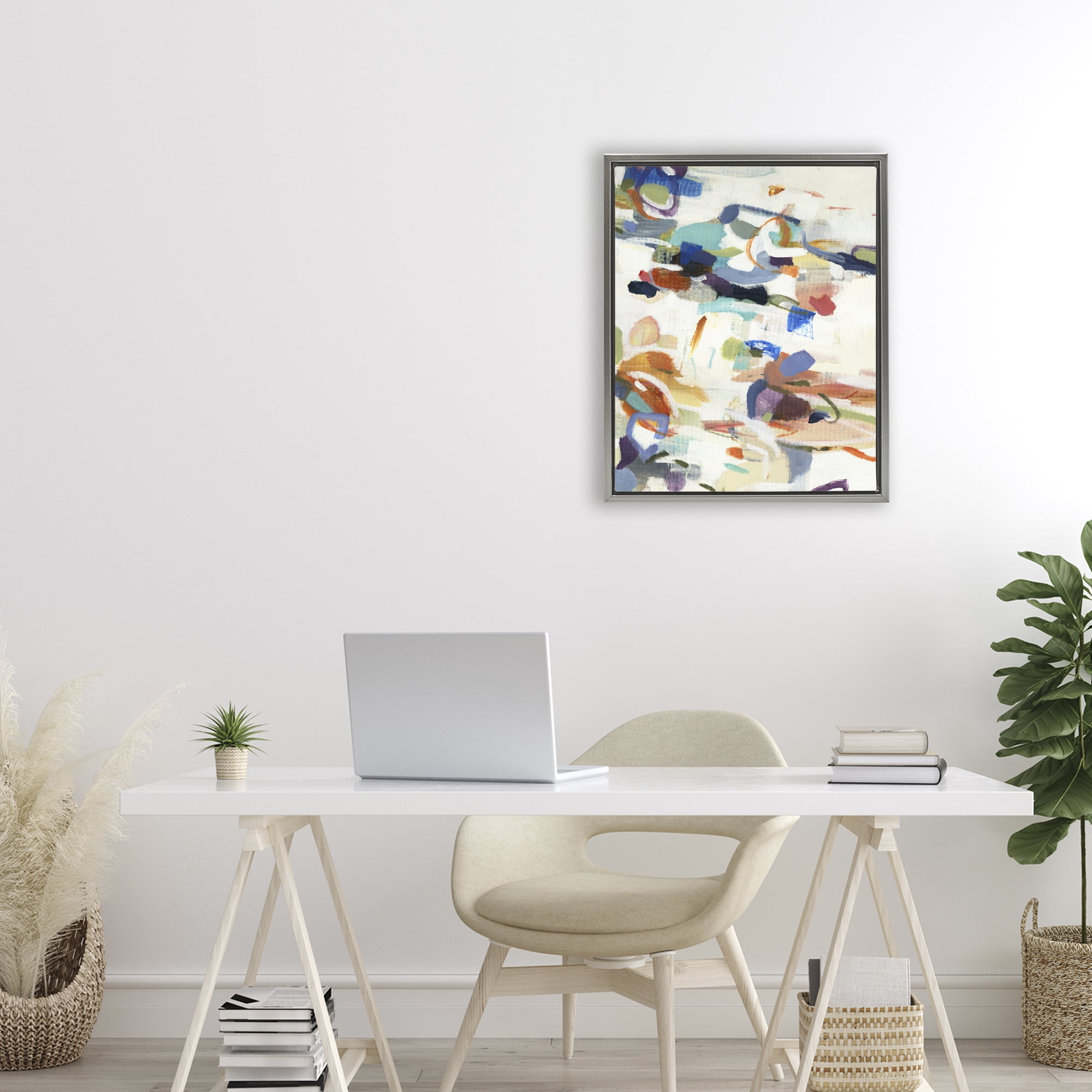 Stupell Industries Flowing Stippled Brushstrokes Gray Framed Floater Canvas Wall Art, design by Lisa Ridgers
