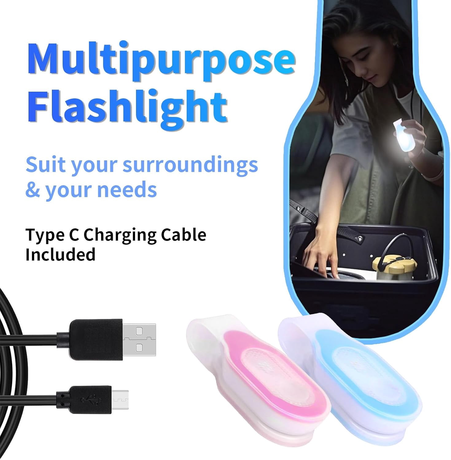 LETOUR Magnetic Clip Rechargeable Flashlight 4000K Hands-Free Light with 3 Modes (High/SOS/Colored), USB-C Fast Charging, 6-8H Runtime, IPX4 Water Resistant