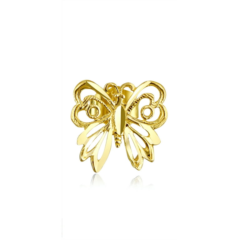 14k Real Yellow Gold Butterfly Stud Earrings – Screw Back, 12 Colors, Perfect Gift