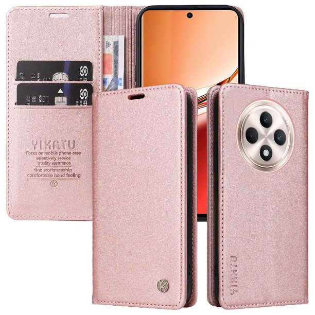 Funda para OPPO Reno 12F Estuche de Cuero PU Tipo Cartera con Ranuras para Tarjetas y Cierre Magnético
