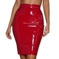 thumbnail image 3 of Women's Leather Mini Bodycon Skirt Color Red Size XL, 3 of 6