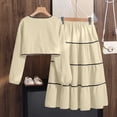 thumbnail image 4 of ZACPNCV Girls Elegant 2 Piece Skirt Set Long Sleeve V Neck Bow Front Top and Tiered Long Skirt Set Casual Spring Girls Suit 7-8Years Beige, 4 of 9