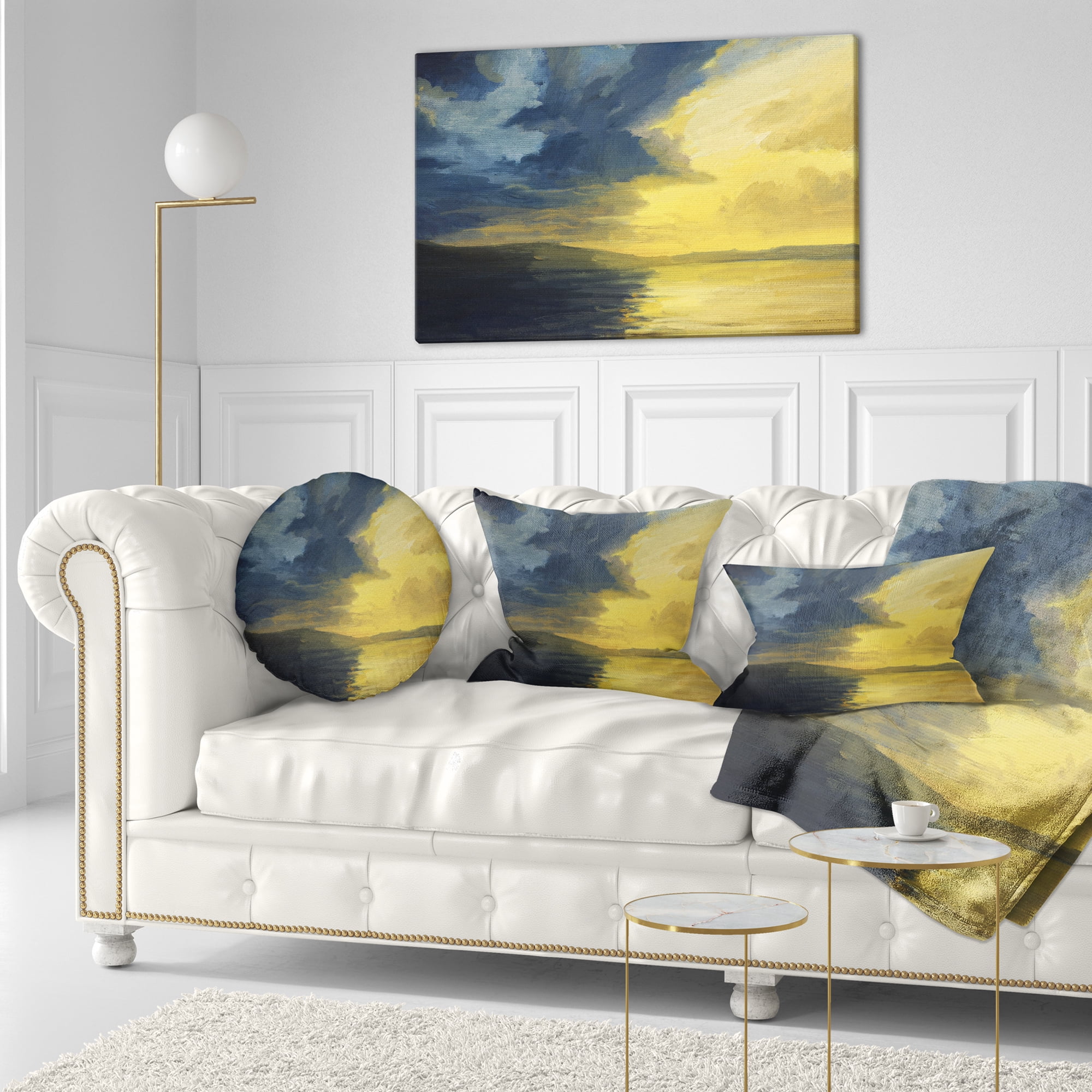 Designart Sunset of Light and Shadows - Landscape Painting Throw Pillow - 12x20