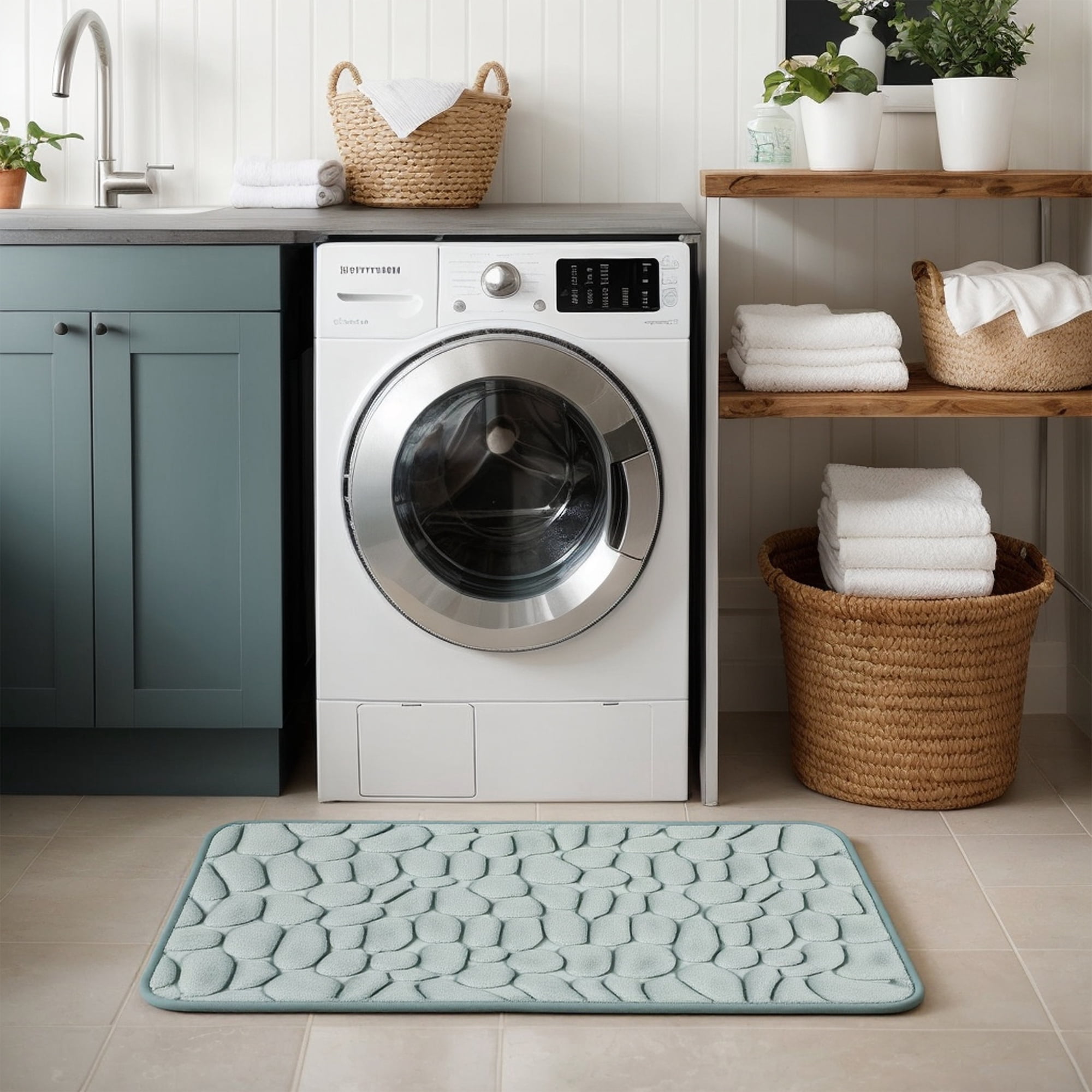 Unique Bargains 2 Pcs Bath Mat Quick Dry Bath Mats Light Blue/Light Green 16" x 24"