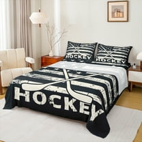 Manfei Bice Hockey Game Twin Sheet Sets,Ball Sport Twin Fitted Sheet,Vintage American Flag Flat Sheet For Girls Kids,Super Cozy Room Decor,3pcs