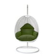 thumbnail image 3 of LeisureMod White Wicker Hanging Egg Chair with Stand and Cushion, Indoor Outdoor Swing for Patio, Bedroom, Garden (Dark Green), 3 of 10