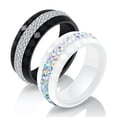 thumbnail image 3 of 8mm Black/White Ceramic Band Rings Men Women's White/Rainbow AAA Cz Ring Sz 6-10, 3 of 9