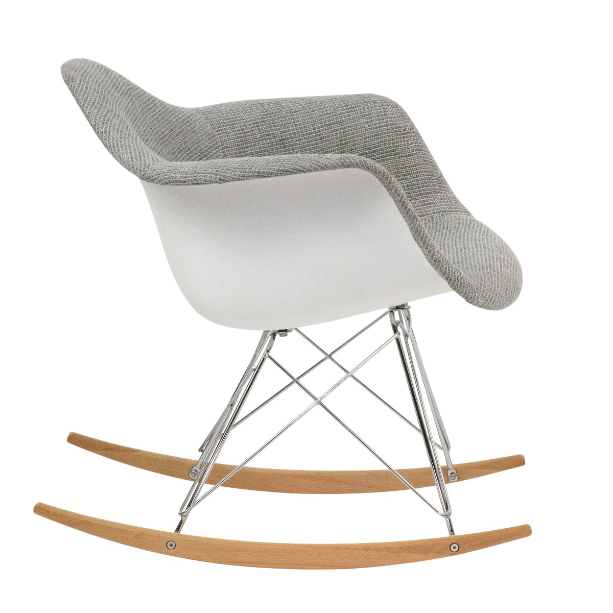 LeisureMod Modern Upholstered Twill Fabric Eiffel Rocking Chair – Small Nursery Accent Glider with Wood Rocker Legs for Kids, Nursery, or Living Room