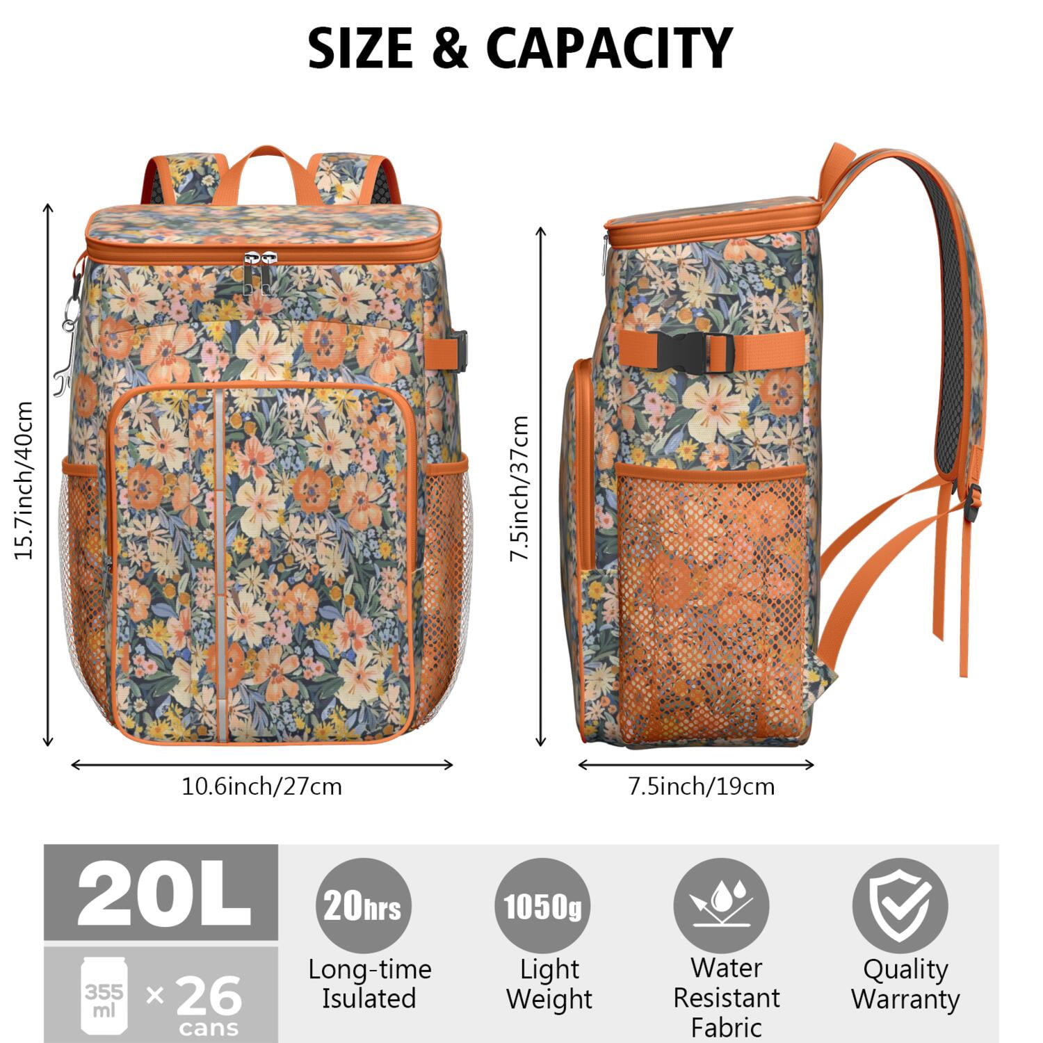 Travel Cooler Bag - Pioneer Flower Camping Beer Cooler Backpack with Bottle Opener- Waterproof Insulated Picnic Backpacks - Cooler Bag for Beach