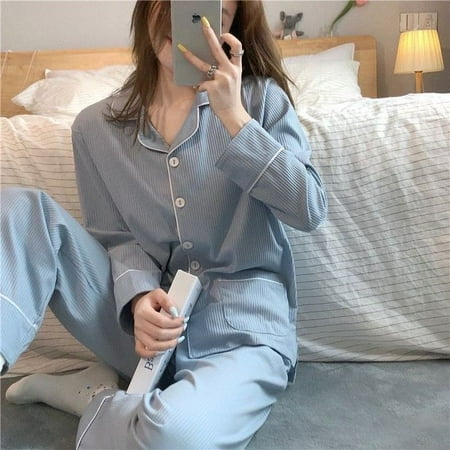 

CoCopeaunt Pajama Set Women Japanese Style Simple Turn-down Collar Sleepwear Basic Prevalent College Ladies Casual Cozy Ins BF Newest Femme