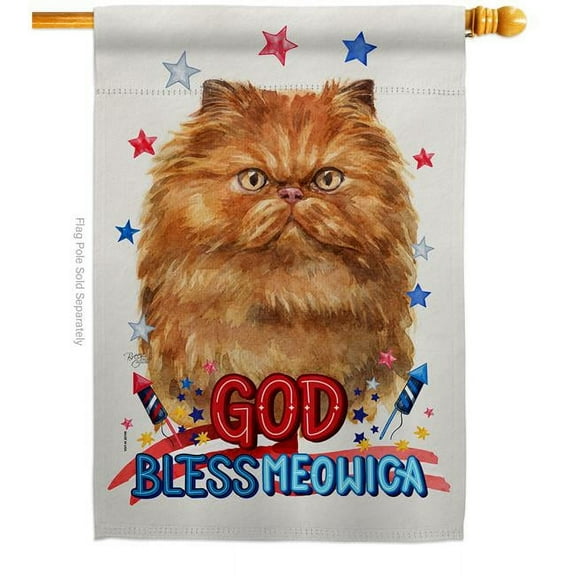 Breeze Decor H120168-BO Patriotic Tan Persian Style Animals Cat 28 x 40 in. Double-Sided Decorative Vertical House Flag for Decoration Banner Garden Yard Gift