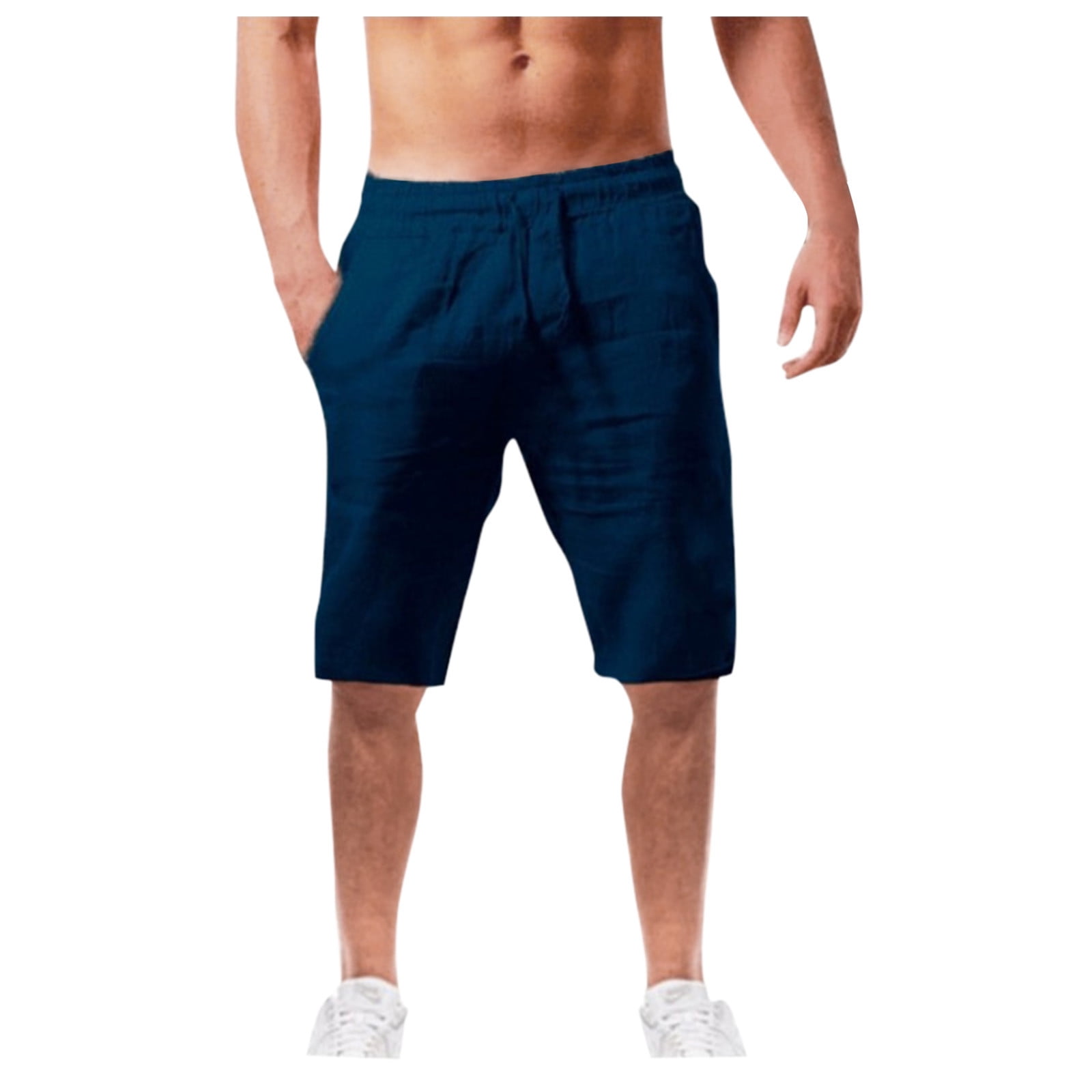 EZA Men's Summer Casual And Fashionable Solid Cotton And Linen Shorts