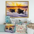 thumbnail image 3 of Designart 'Two Small Boats Parking On The Shore and Sunset' Lake House Framed Art Print, 3 of 4