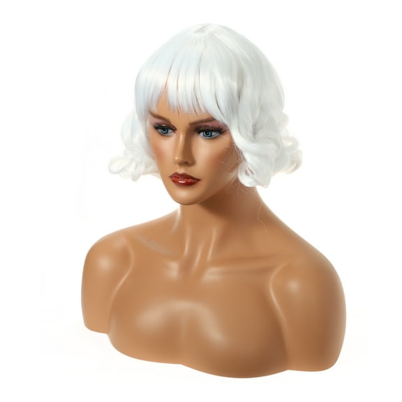 Unique Bargains Wigs for Women 12" White Curly Wig with Wig Cap
