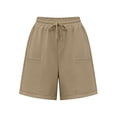 thumbnail image 4 of ibuvkizy Bermuda Shorts Womens Cotton Linen Elastic Waist Drawstring Pull on Solid Color Summer Beach Shorts with Pockets, 4 of 5