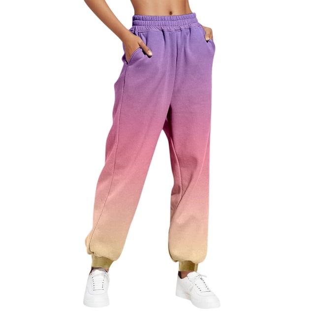 Yuyuzo 2023 Pantalon de Survêtement pour Femmes Taille Élastique Couleur Dégradée Bas Resserré Pantalon de Survêtement avec Poches