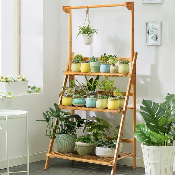 Estante Plegable Decorativo Costway para Plantas y Flores Bambú 70 x 40 x 120-144 cm