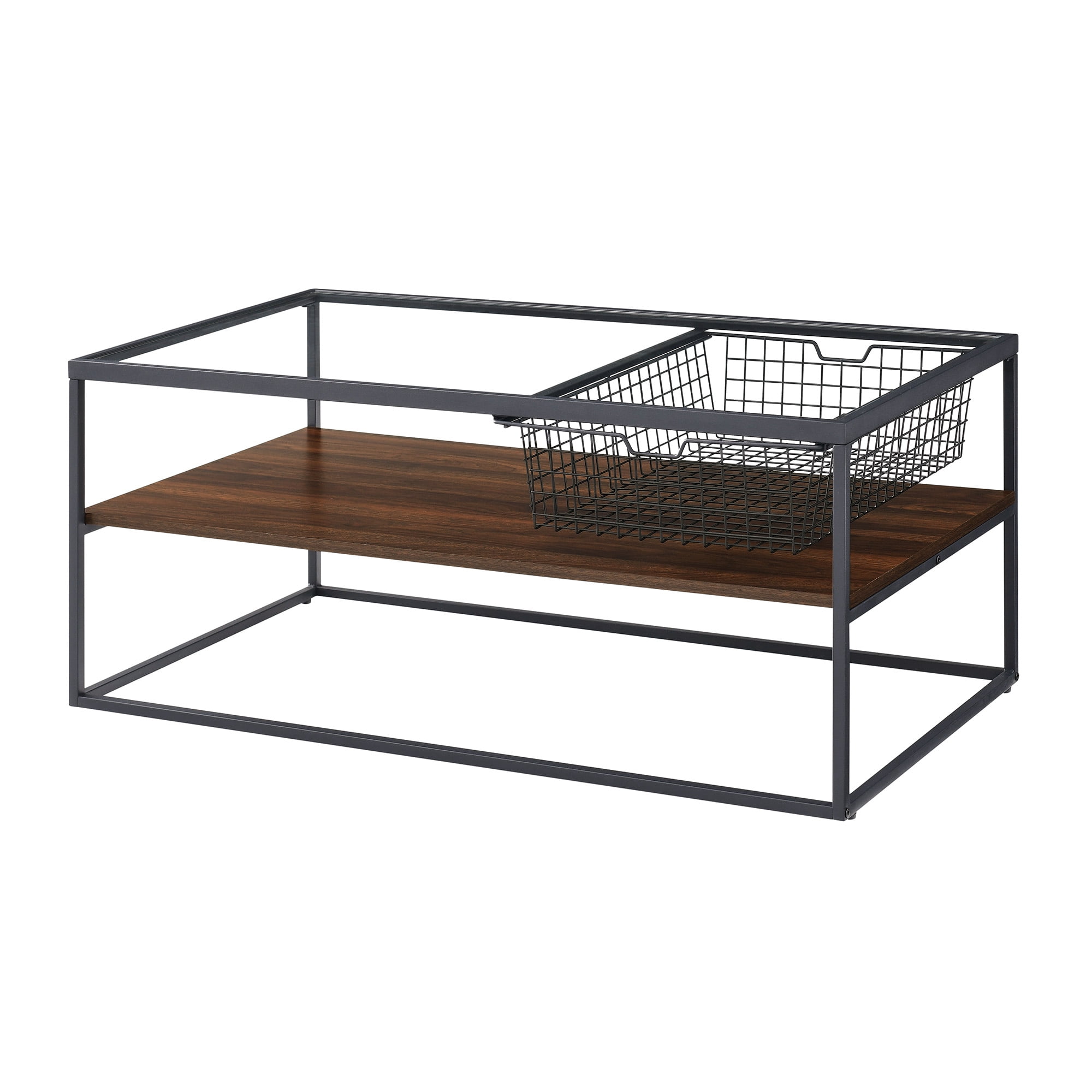 Collins Urban Industrial Mesh Drawer Dark Walnut Coffee Table by Manor Park