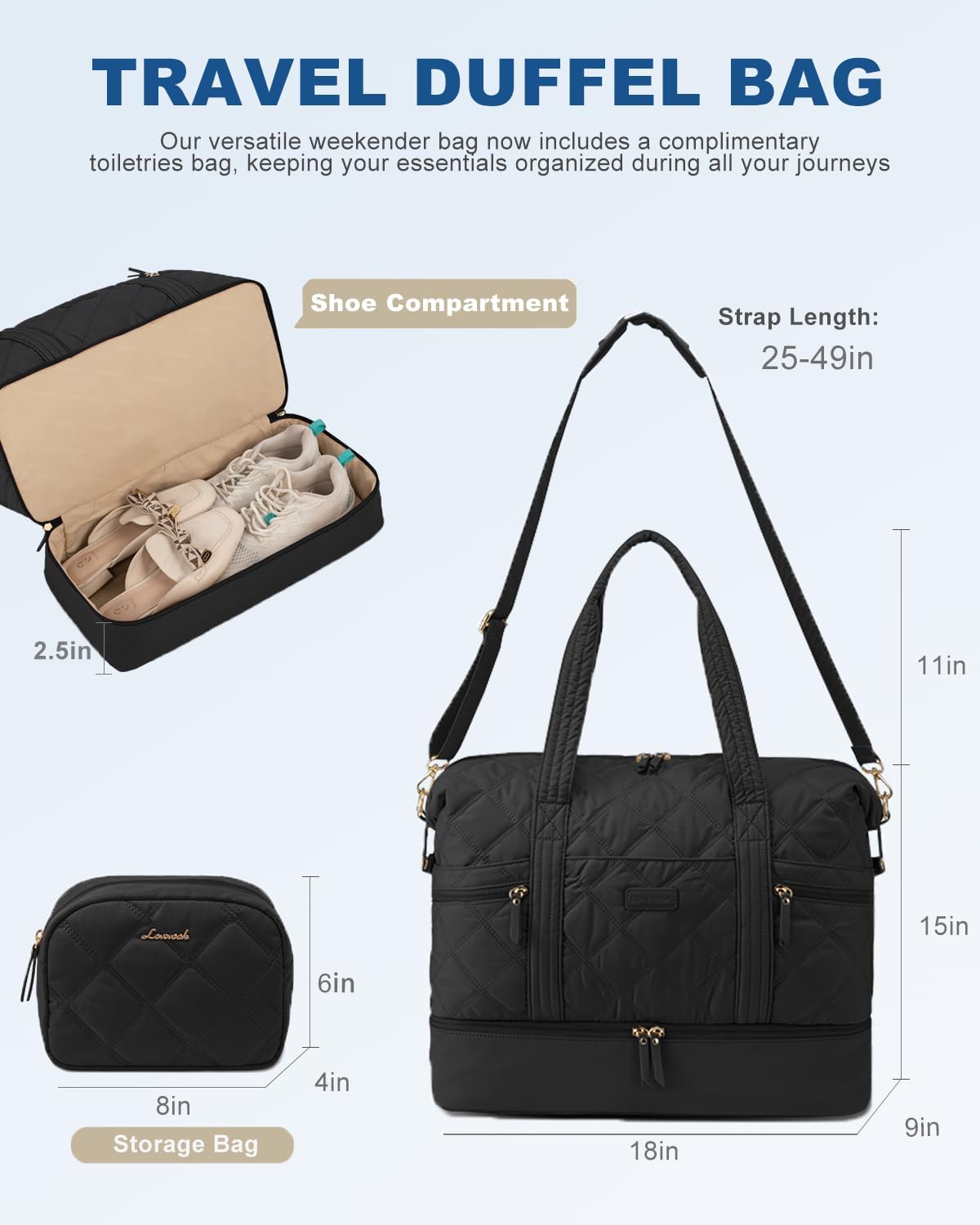 LOVEVOOK Travel Duffle Bag, Lightweight Weekender Bags for Women with Shoe Compartment, Puffer Gym Bag Personal Item Travel Bag, Quilted Overnight Bags and Hospital Bag for Labor and Delivery