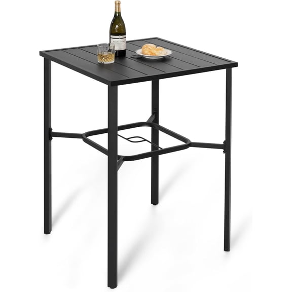 NUU GARDEN Patio Bar Table with Umbrella Hole, Bar Height Bistro Table, Outdoor Bar Table for Garden, Backyard, Patio and Poolside, Black