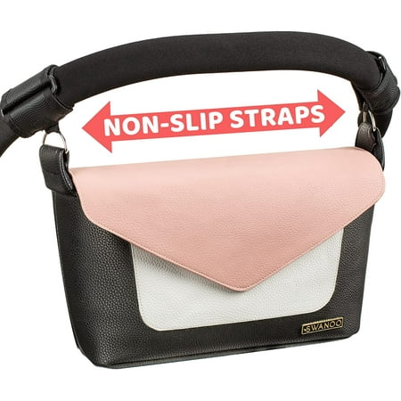 Vegan Leather Non Slip Universal Stroller Organizer With Cup Holder - Interchangeable Cover (PINK) Stroller Bag Organizer Caddy For Uppababy Vista Cruz Baby Jogger Britax Bugaboo Stroller Accessories