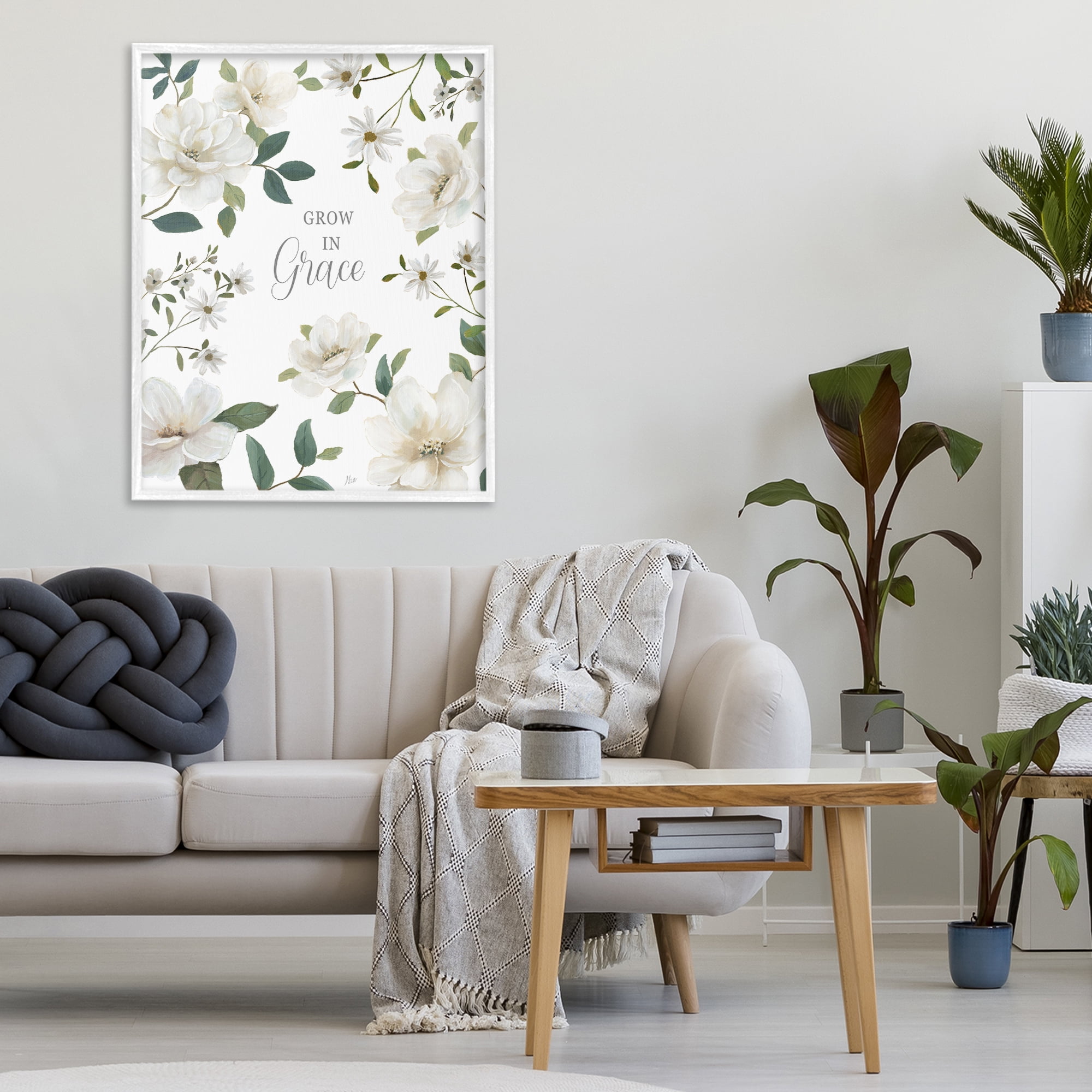 Stupell Industries Floral Grow In Grace White Framed Giclee Art, design by Nan