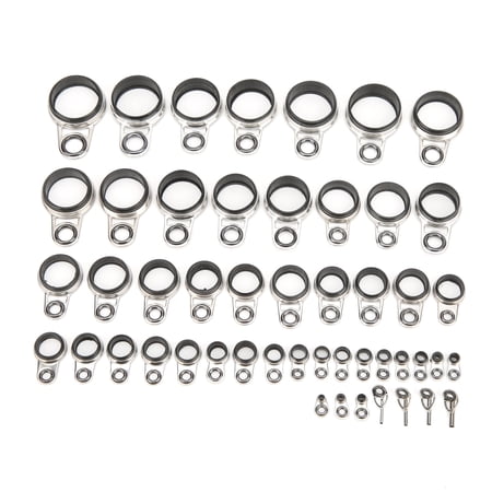 BIMZUC 49 in 1 Set Universal Rock Casting Tackle Fishing Rod Guides Line Rings Top Tips Durable Stainless Steel and Ceramic Repair Kit 0.04-0.87 inches / 1.0-22.0 mm