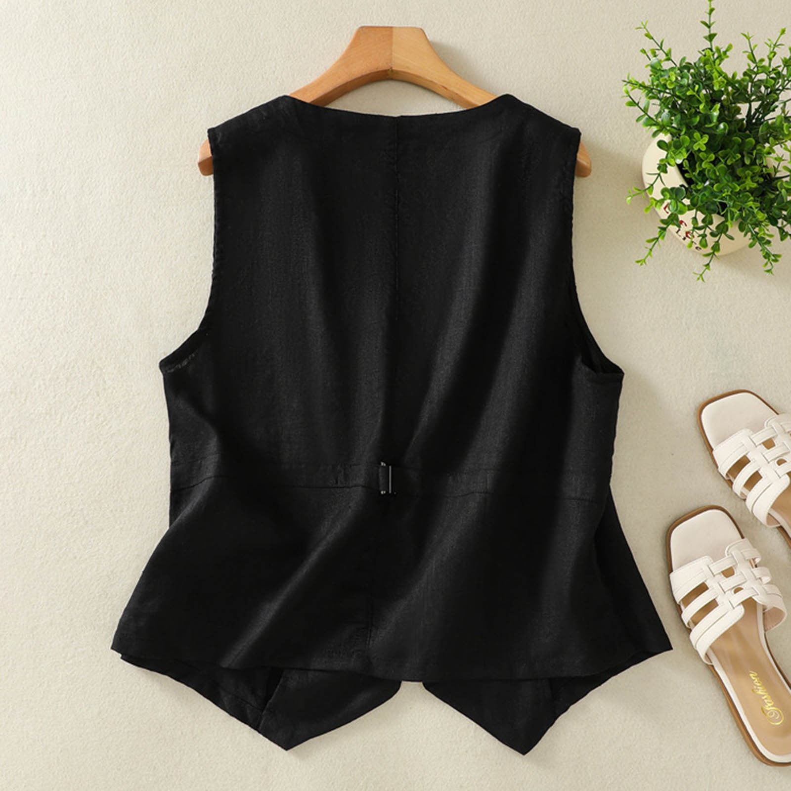 Bmisegm Womens Linen Vest Casual Loose V Neck Sleeveless Vests