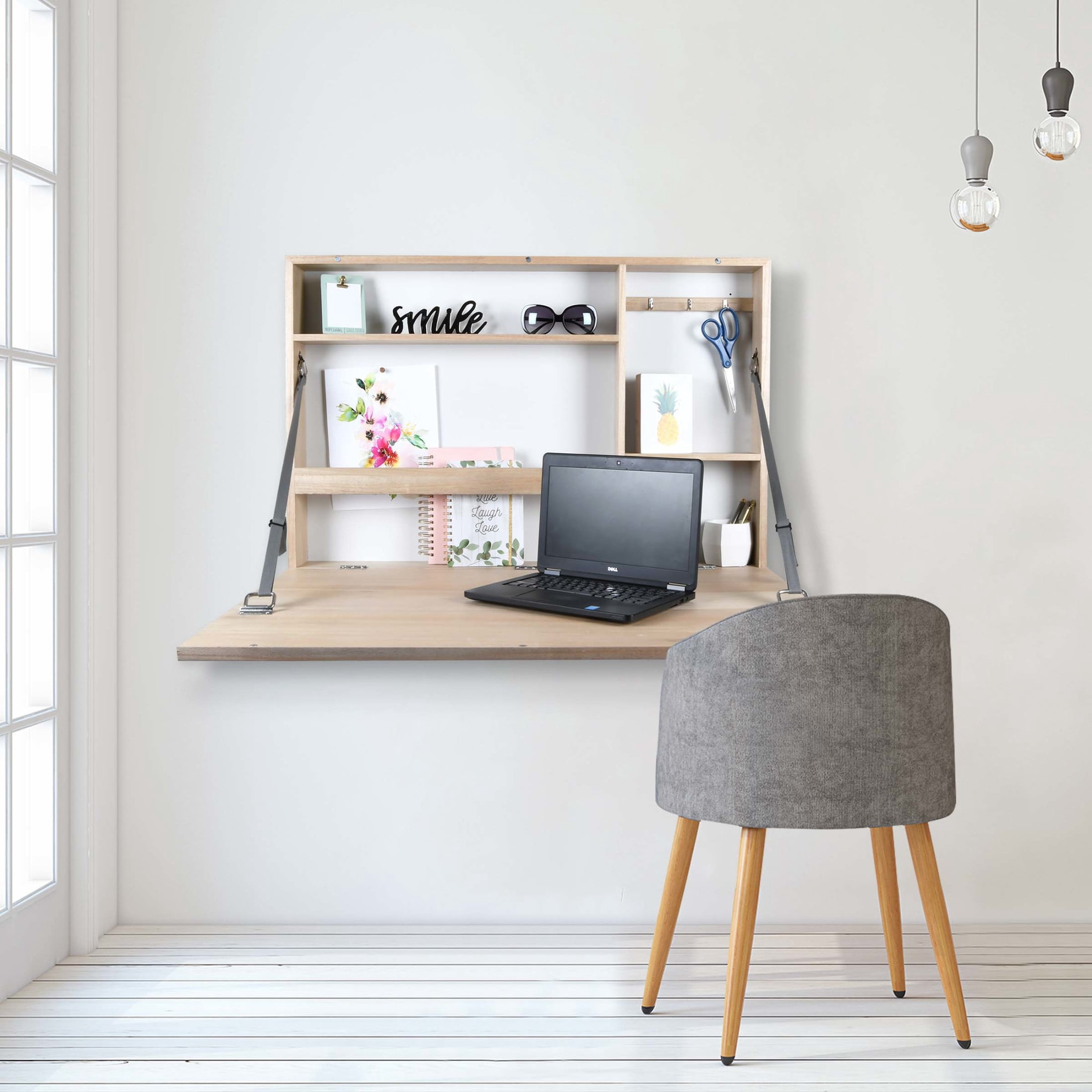 Prinz Wall-Mounted Natural 36' X 24' Folding Murphy Desk with Chalkboard