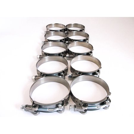 10-Pack Stainless Steel T-Bolt Hose Clamps For Turbo, Intake & Silicone Hoses