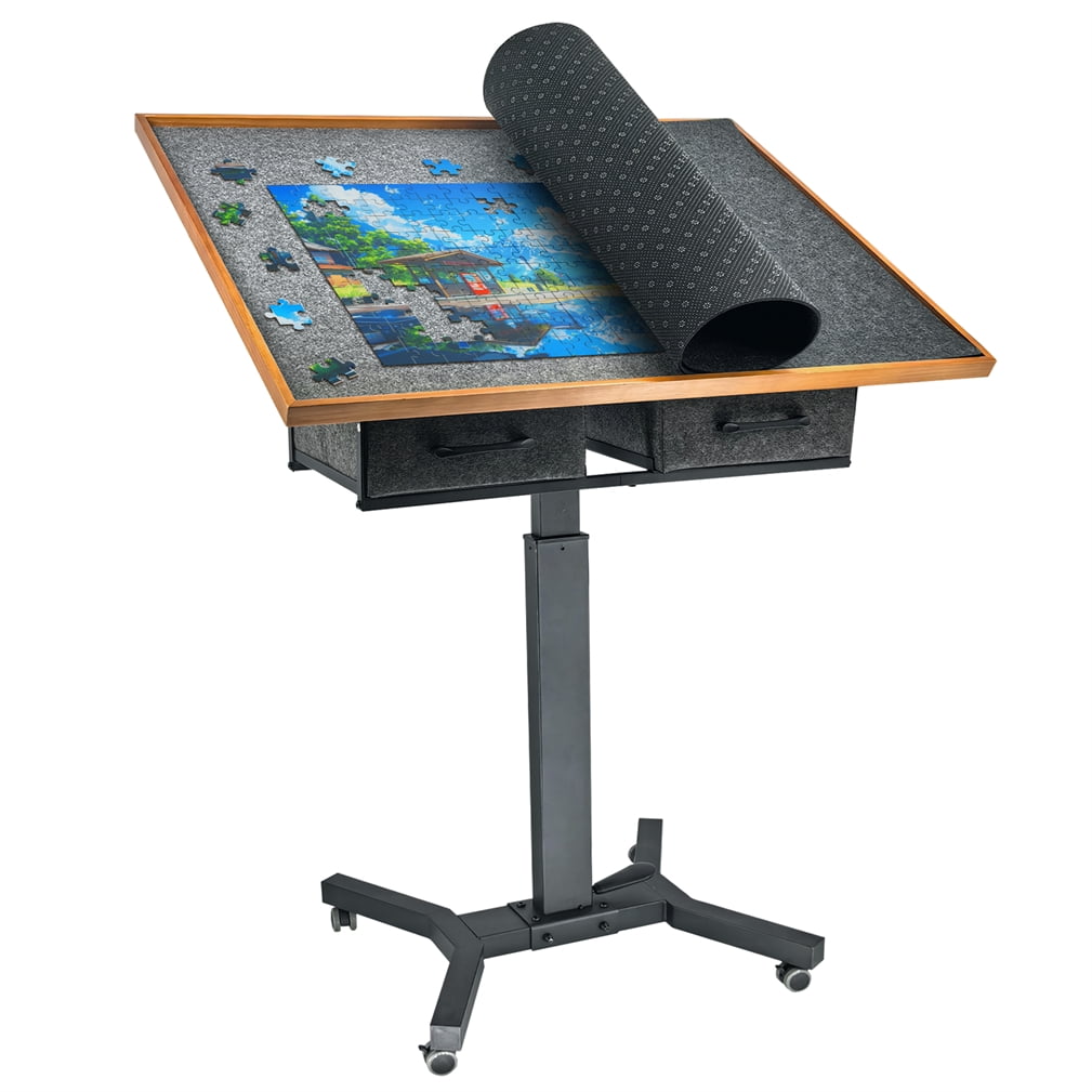 Wisfor Large 1500PCS Jigsaw Puzzle Table Gas-Lift Height Adjustable 360° Rotation Tilting Desktop w/ 2 Storage Drawer,35.43x27.56x38.58 inch