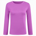 thumbnail image 5 of Towmus Slim Fitted Long Sleeve Shirts for Women Solid Color Crewneck Tees Casual Tight Basic Tops, 5 of 6