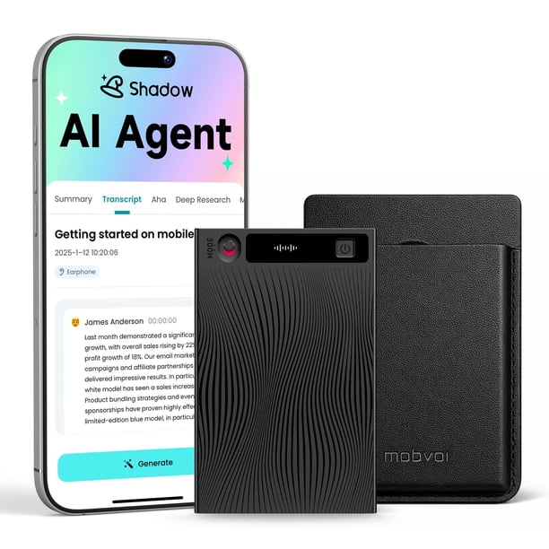 Grabadora de voz AI Mobvoi TicNote con transcripción AI de 64 GB